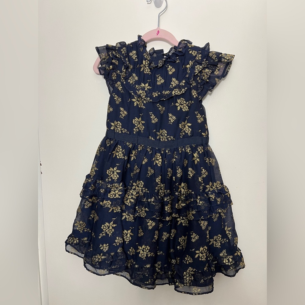 Janie and Jack Navy and Gold Floral Dress